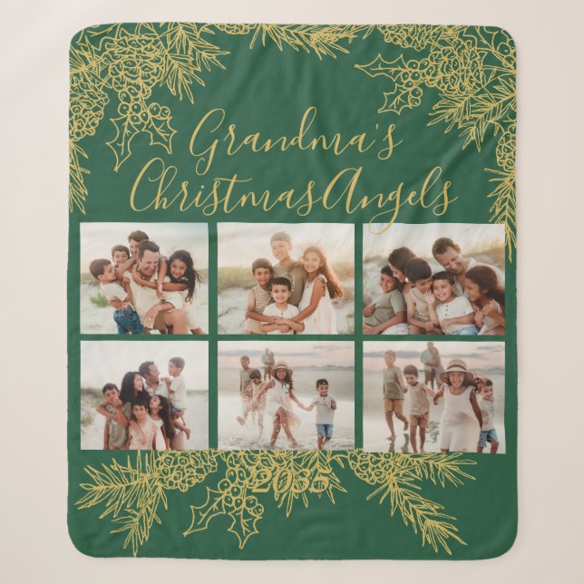 Custom Elegant Grandma's Christmas Photo Collage Sherpadecke (Vorderseite)