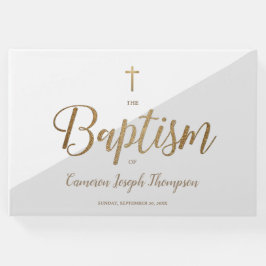 Custom Elegant Gray Gold Cross Baby Taufe Gästebuch