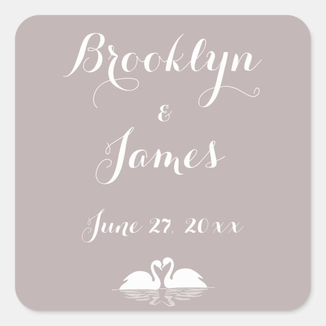 Custom Elegant Gray Wedding Stickers Swans (Vorderseite)