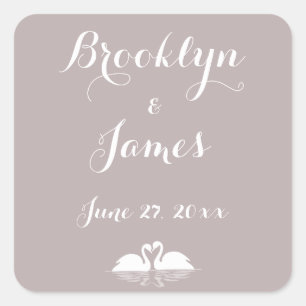 Custom Elegant Gray Wedding Stickers Swans
