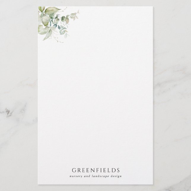 Custom Elegant Greenery Stationery Paper (Vorderseite)