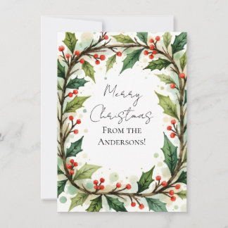 Custom Elegant Holly Pine Christmas Card Feiertagskarte