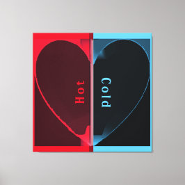 Custom Elegant Hot and Cold Red Blue Halbved Heart Leinwanddruck