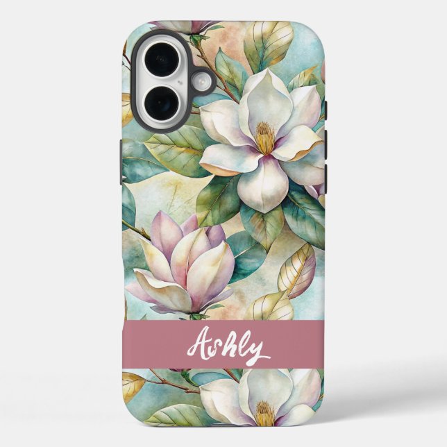Custom Elegant Magnolias iPhone 16 Plus Hülle (Rückseite)
