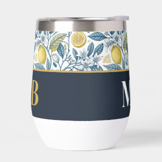 Custom Elegant Mediterranean Lemon Botanical Navy