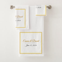 Custom Elegant Minimalist Wedding Names & Date Badhandtuch Set