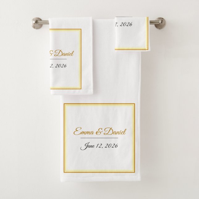 Custom Elegant Minimalist Wedding Names & Date  Badhandtuch Set (Insitu)