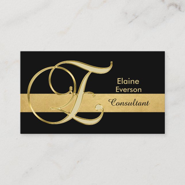 Custom Elegant Mit Monogramm Gold Black Initial 'E Visitenkarte (Vorderseite)