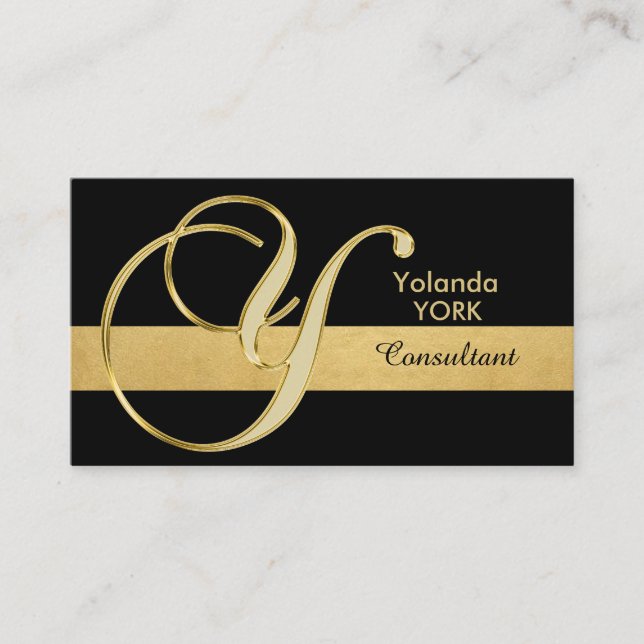 Custom Elegant Mit Monogramm Gold Black Initial 'Y Visitenkarte (Vorderseite)