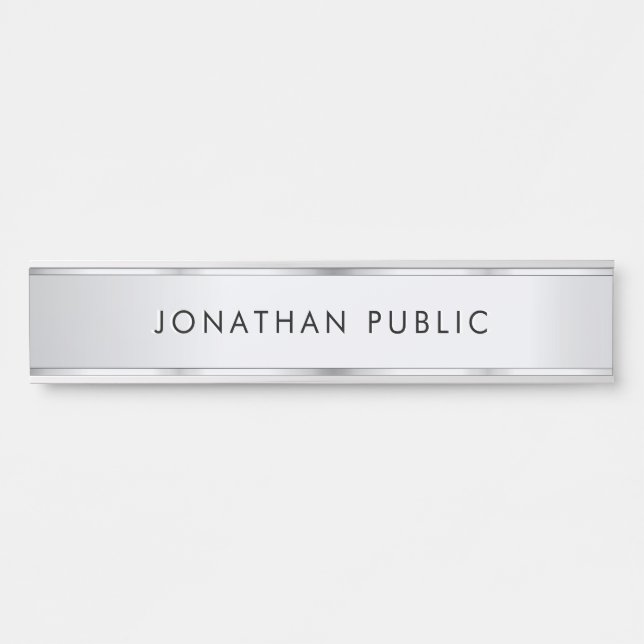 Custom Elegant Modern Minimalist Template Silver Türschild (Vorderseite )