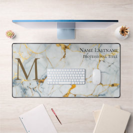 Custom Elegant Monogram White Gold Bronze Marmor Schreibtischunterlage