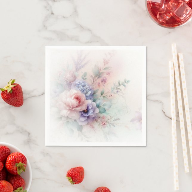 Custom Elegant Pastel Colors Aquarell Flowers Serviette (Beispiel)