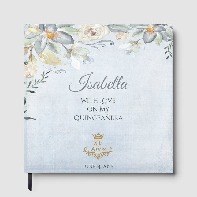 Custom Elegant Quinceañera 15th Birthday Gästebuch (Vorderseite)