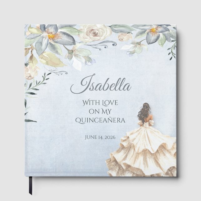 Custom Elegant Quinceañera 15th Birthday Gästebuch (Vorderseite)