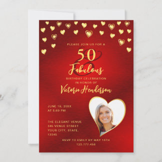 Custom Elegant Red & Gold 50 und fabelhafte Geburt Einladung