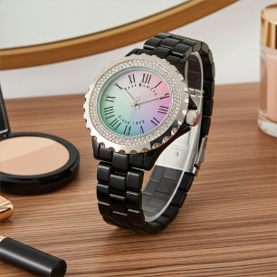 Custom Elegant Roman Numeral Hour Ticks, Regenboge Armbanduhr