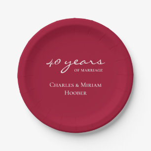 Custom Elegant Ruby 40th Wedding Anniversary Party Pappteller