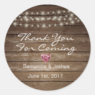 Custom Elegant rustic String Lights Wood Wedding Runder Aufkleber