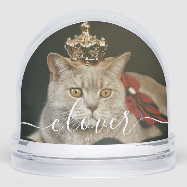 Custom Elegant Script Modern 2 Photo Pet Cat Schneekugeln (Vorderseite)