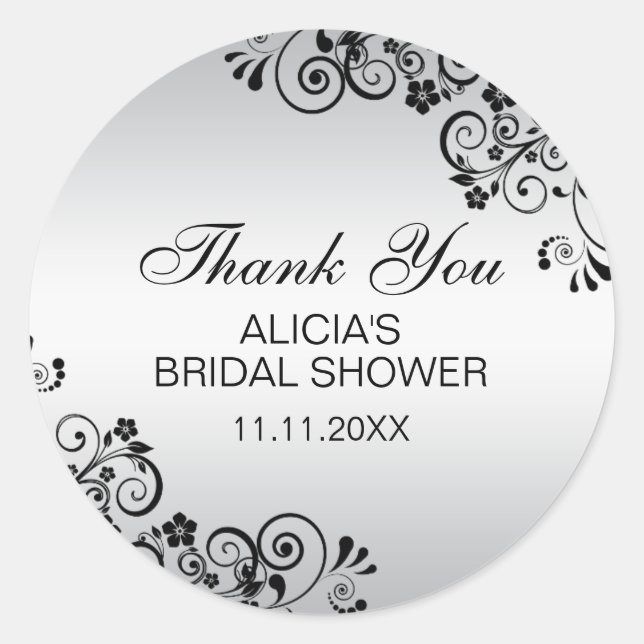 Custom Elegant Silver Brautparty Vielen Dank Runder Aufkleber (Vorderseite)
