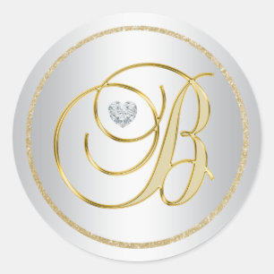 Custom Elegant Silver Gold Mit Monogramm 'B' Weddi Runder Aufkleber