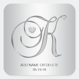 Custom Elegant Silver Mit Monogramm Anfangsbuchsta Quadratischer Aufkleber