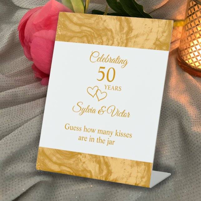 Custom Elegant Simple Gold 50-jähriges Party Sockelschild (Customize the text for the perfect sign. Elegant golden 50th anniversary party custom sign.)