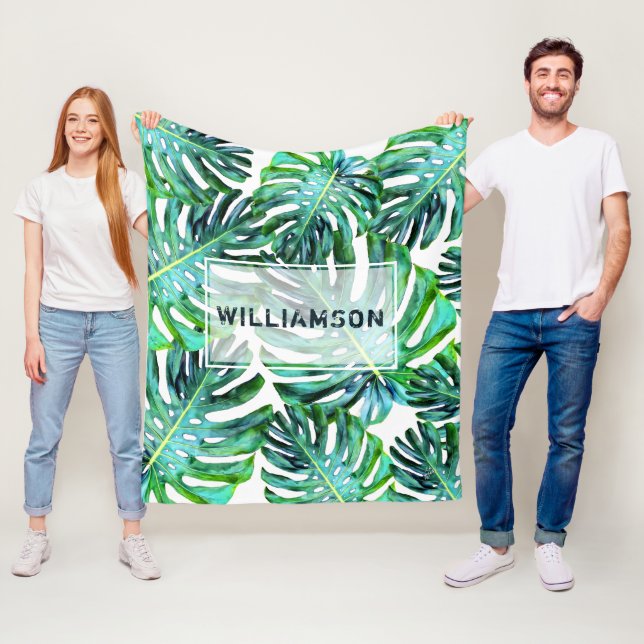 Custom Elegant Tropical Greenery Hawaii Leaf Fleecedecke (Beispiel)
