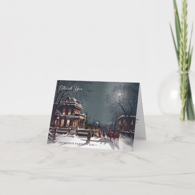 Custom Elegant Victorian Christmas Eve Scene  Dankeskarte (Vorderseite)