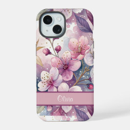 Custom Elegant Watercolor Cherry Blossom Sakura iPhone 15 Hülle