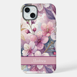 Custom Elegant Watercolor Cherry Blossom Sakura iPhone 15 Plus Hülle