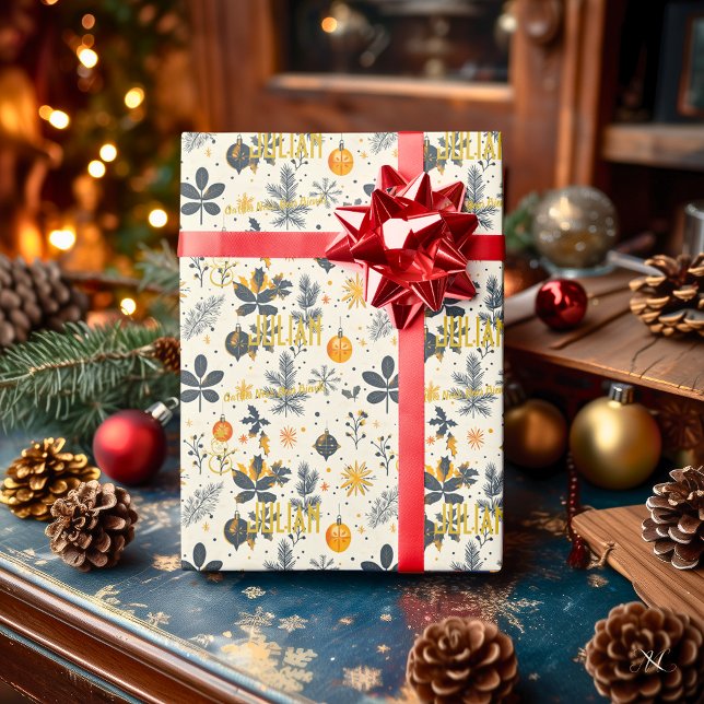 Custom Elegant White and Gold Weihnachten Geschenkpapier (Von Creator hochgeladen)
