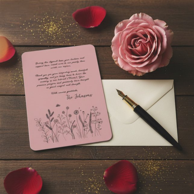 Custom Elegant Wildflower Funeral Thank You Card Dankeskarte (Von Creator hochgeladen)
