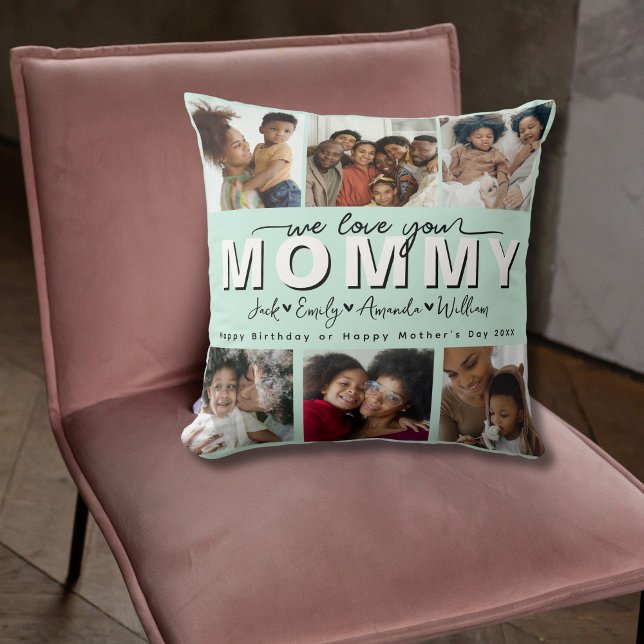 Custom Elegant Wir Liebe Sie Mommy Foto Collage Kissen (Von Creator hochgeladen)