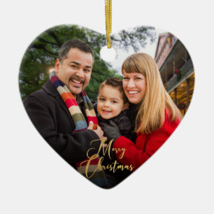 Custom Elegante 2-seitige Gold Familie Foto Weihna Keramik Ornament