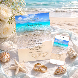 Custom Elegante Blue Ocean Tropical Beach Hochzeit Einladung