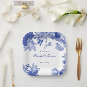 Custom Elegante Blue White Floral Chinoiserie Pappteller