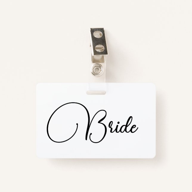 Custom Elegante Calligraphy Bride Bachelorette Ausweis (Vorderseite mit Klammer)