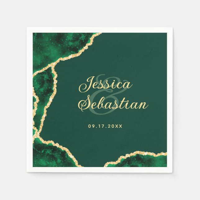 Custom Elegante Emerald Green & Gold Agate Wedding Serviette (Vorderseite)
