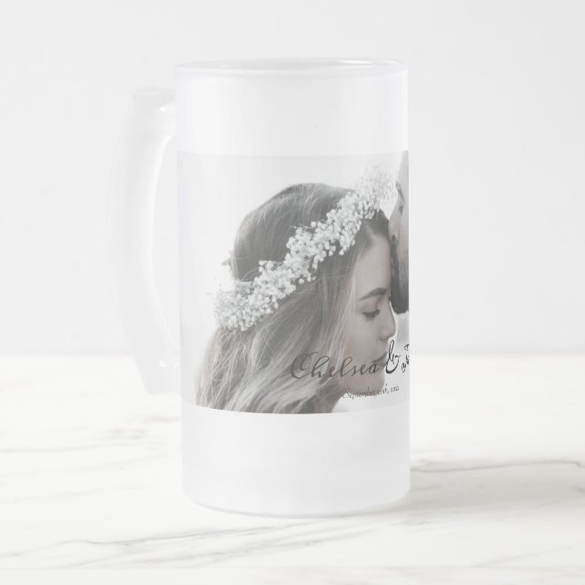 Custom Elegante Foto Calligraphy Wedding Mattglas Bierglas (Vorderseite Links)