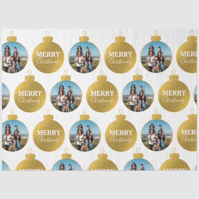 Custom Elegante Gold Foto Ornamente Weihnachten Seidenpapier (Vorderseite)