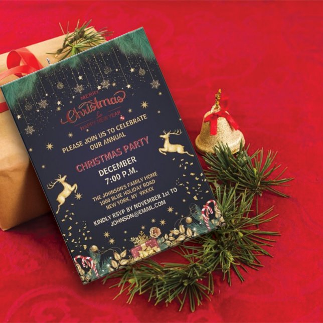 Custom Elegante Golden Rentier Holiday Season Einladung (Von Creator hochgeladen)