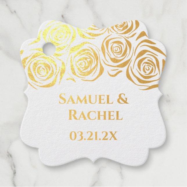 Custom Elegante Hand Drawn Gold Rose Hochzeit Geschenkanhänger (Vorderseite)