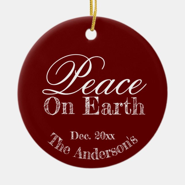 Custom Elegante Holiday Red Weltfrieden Keramik Ornament (Vorne)