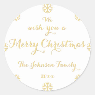 Custom Elegante Imitate Gold Frohe Weihnachtsschne Runder Aufkleber
