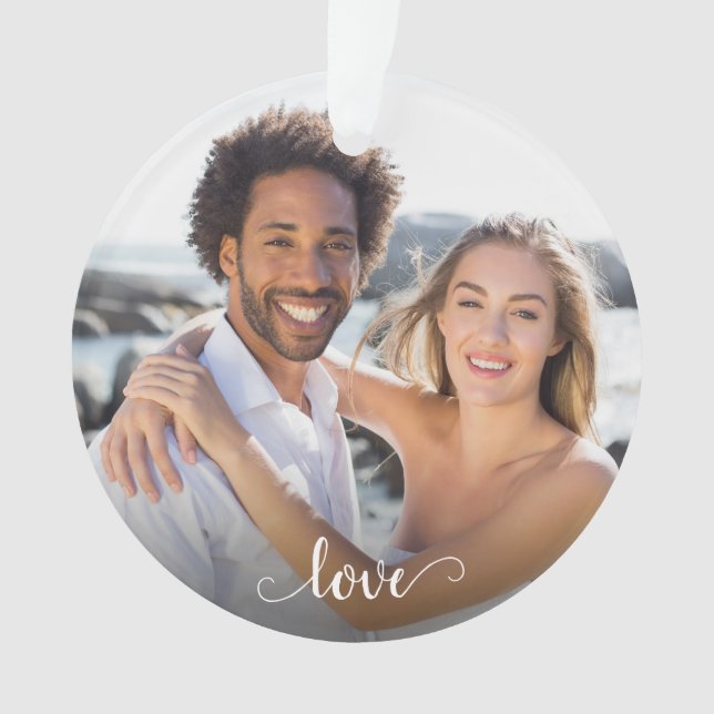 Custom Elegante Liebe 2 Seitenschrift Foto Weihnac Ornament (Vorderseite)