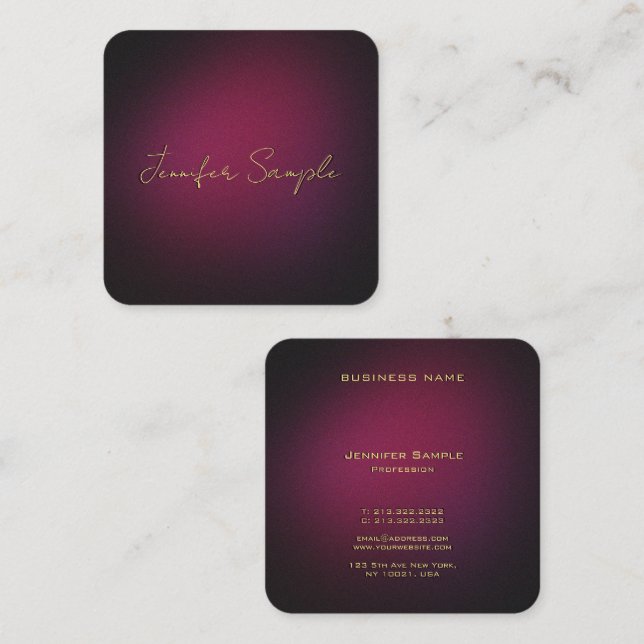 Custom Elegante Mit Monogramm Lila abgerundete Eck Quadratische Visitenkarte (Vorne/Hinten)