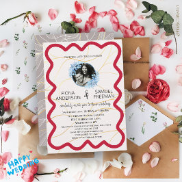 Custom Elegante Moderne Crimson Red Gold Hochzeit Einladung