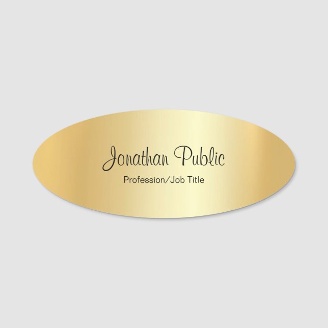 Custom Elegante Moderne Handschrift Glamour Gold O Namensschild (Vorderseite)