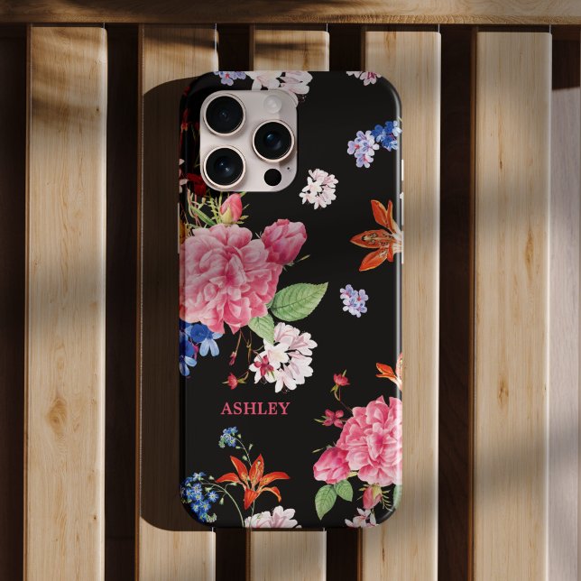 Custom Elegante Moderne Kirche Santa Maria delle G iPhone 16 Pro Hülle (The elegant and chic camellia flowers mix with small florals in a black for personalized phone case)